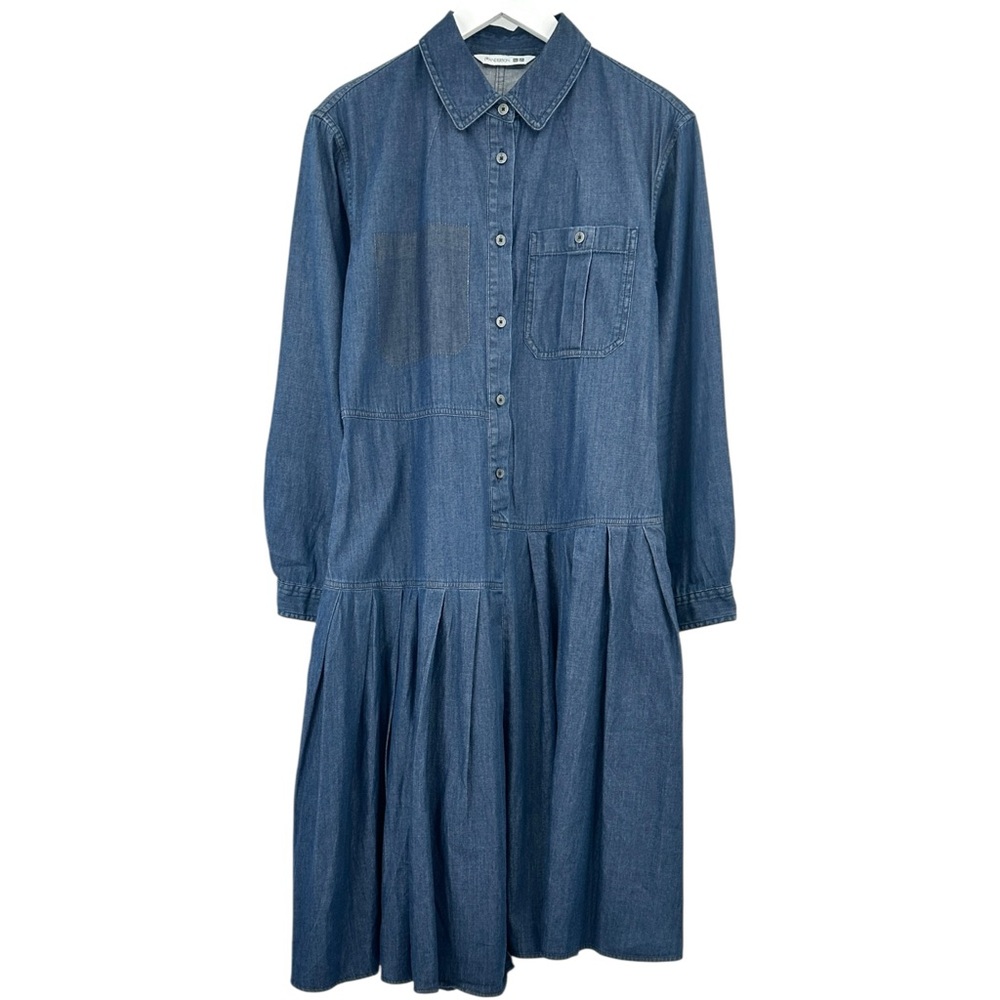 JW Anderson x Uniqlo Asymmetric Loose Fit Dark Wash Denim Midi Shirt Dress